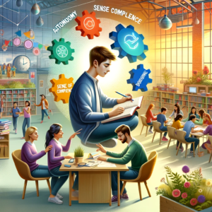 The image above represents an educational setting that visually expresses the three core components of effective learning in students: autonomy, sense of competence, and a sense of belonging. It illustrates how these elements work together to create a stimulating and supportive learning environment.