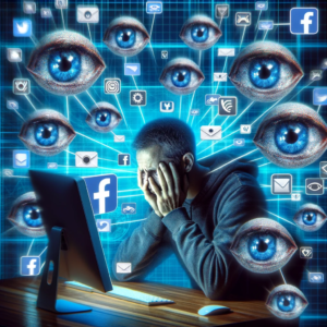The image created provides a conceptual visualization of a Facebook user being monitored by thousands of companies.