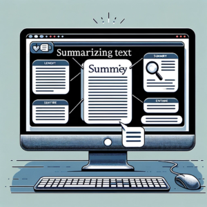 DALL-E: An illustration of a software application on a computer screen, displaying a feature for summarizing text.