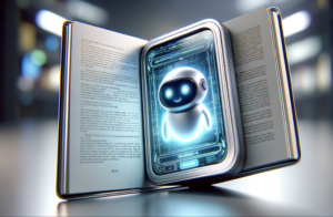 Here's the image of a futuristic e-book with an integrated chatbot. 