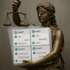 Vrouwe Justitia met ChatGPT gesprekken